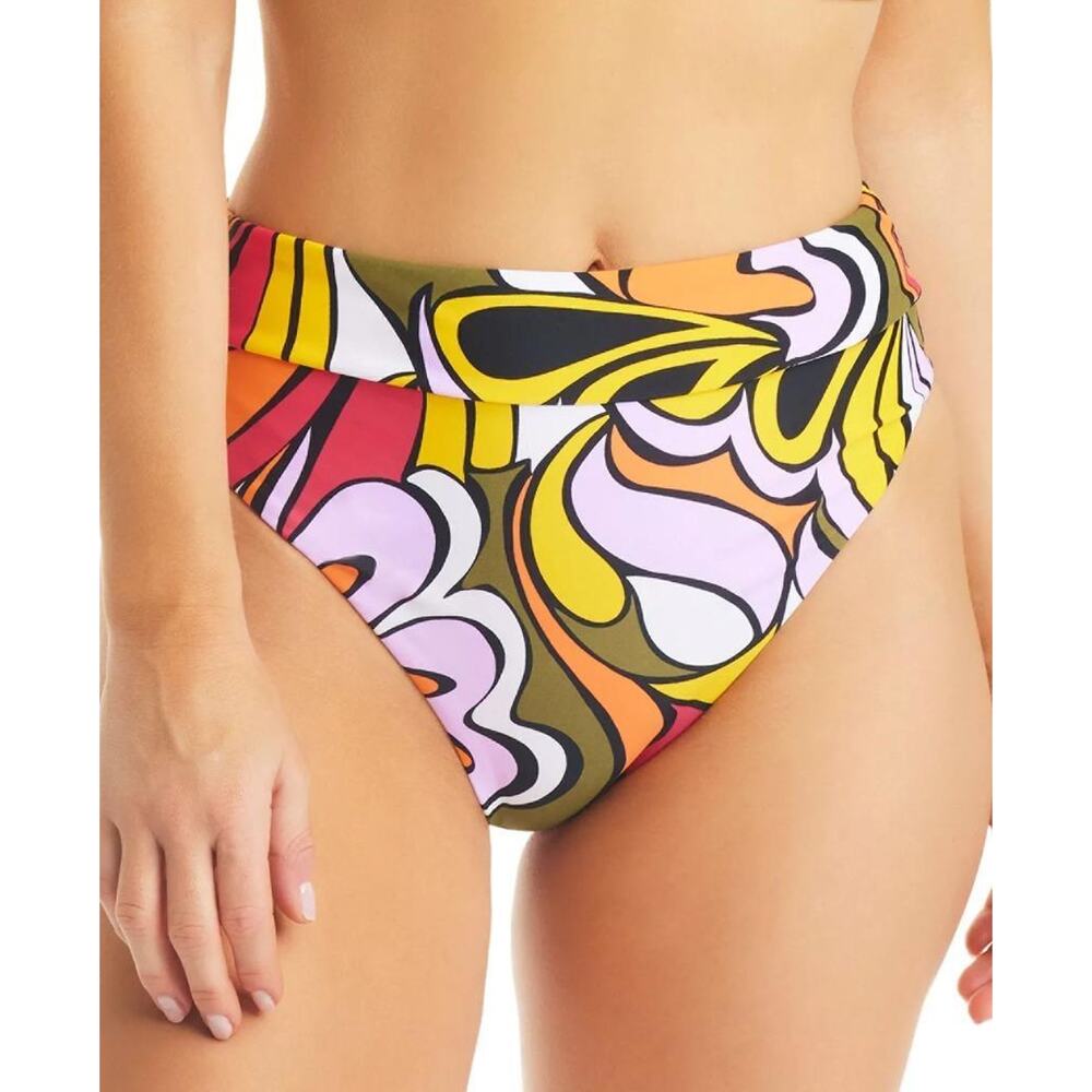 Bar III Women's Multi Banded High-Rise Brief Style Bikini Bottoms Size M